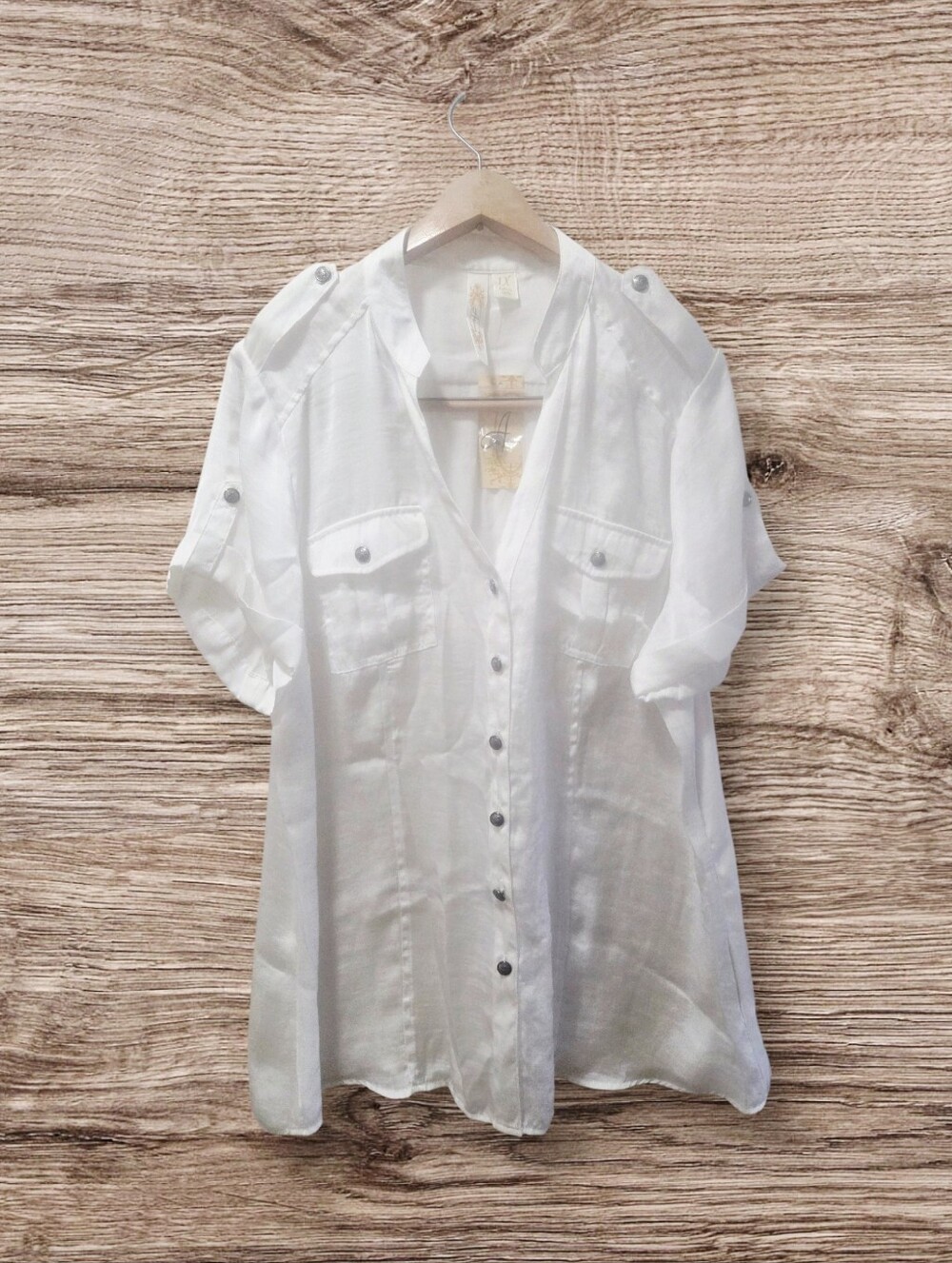 Adiva White Short-Sleeve Fly Button  Top
